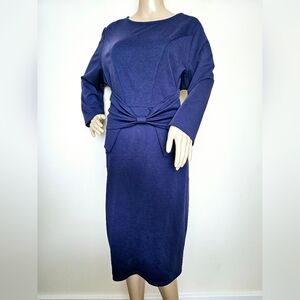 NWT CEASIKERY Long Sleeve Bow Knot Peplum Dress Violet Blue XL 14 Stretch
